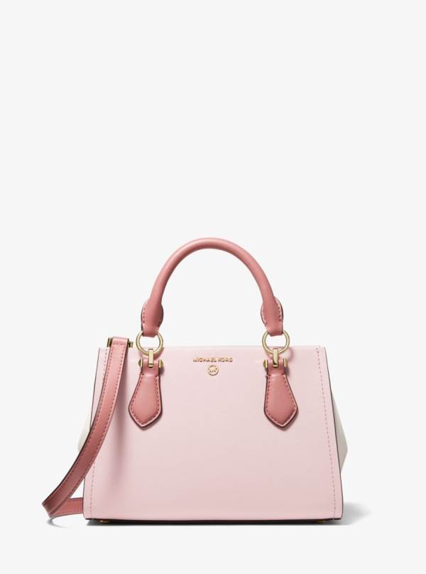 Damske Satchel Taske Michael Kors Marilyn Small Color-Block Saffiano Leather Biele Svetlo Červené - Kabelky Michael Kors Nejlevnejsi | EWRXL-3219